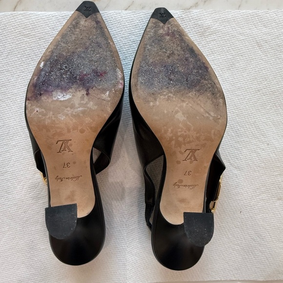 Louis Vuitton Black Slingback Heels with Gold Accents - Picture 3 of 3
